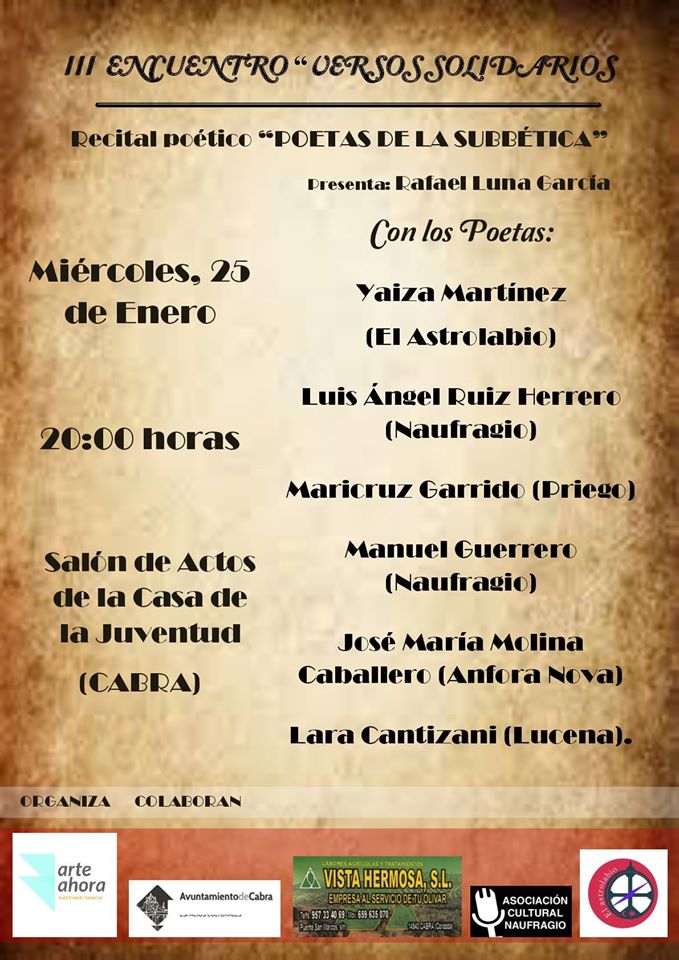 III encuentro Versos Solidarios y permio de poesia Ciudad de Cabra.